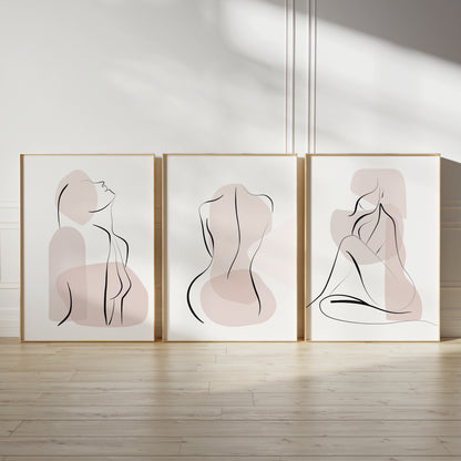 Nude pink women line art prints