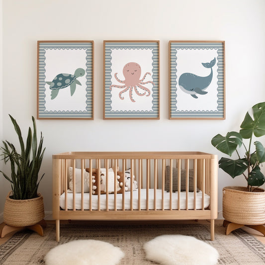 Nursery room decor with sea animals