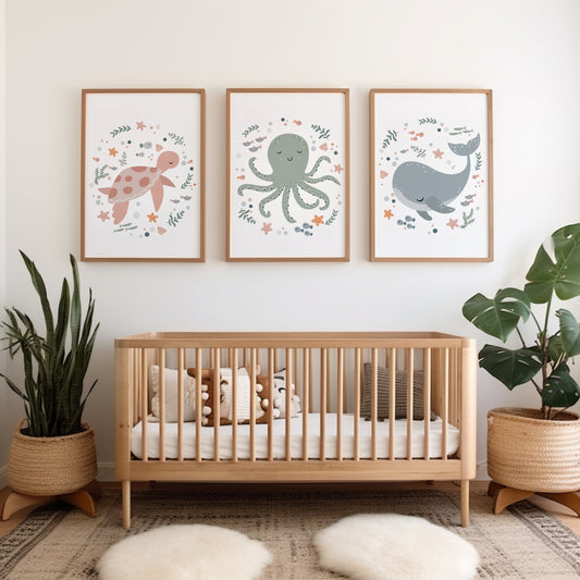 Nursery room decor with sea animals
