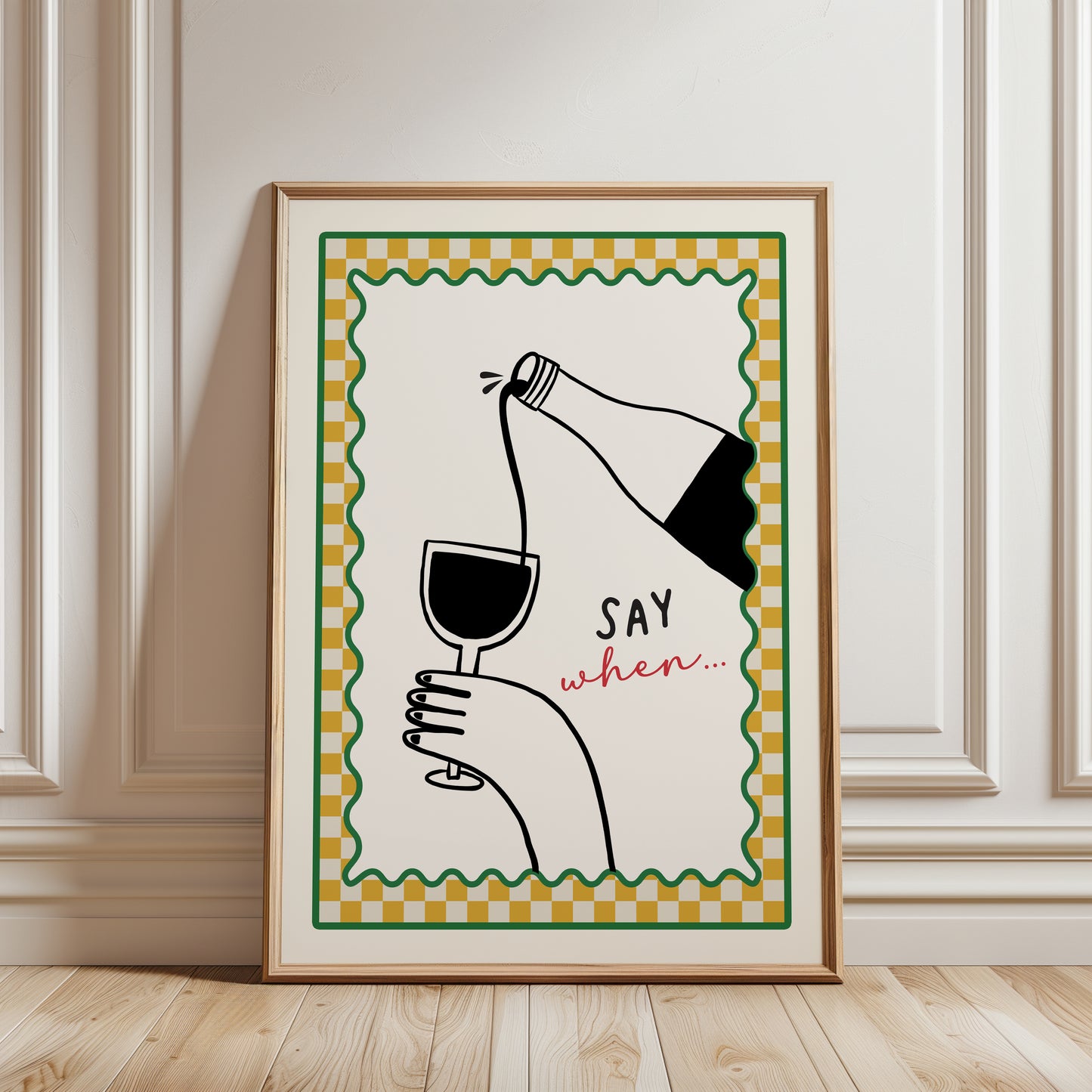 Funny Wine Kitchen Art Print, Ochre