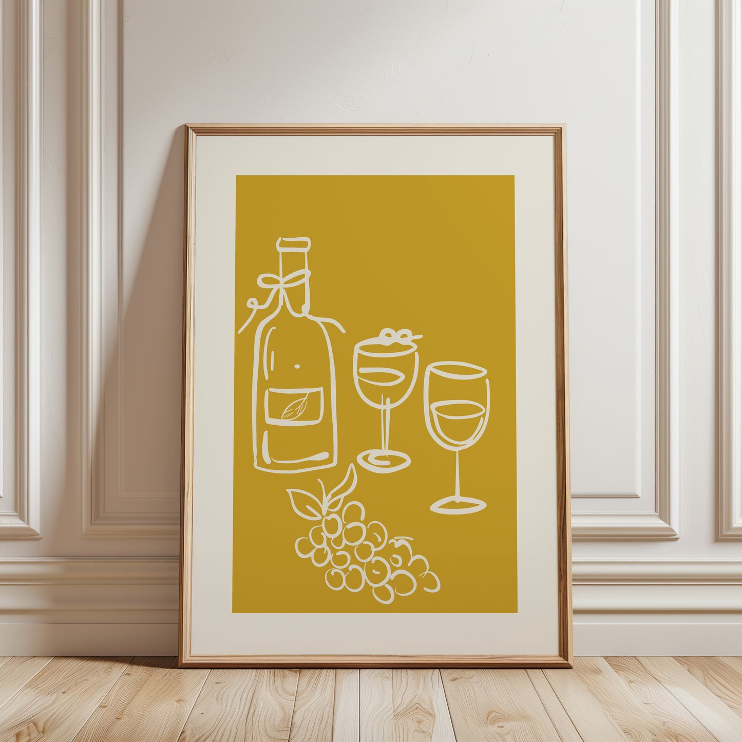 ochre yellow wine print for kitchen wall decor