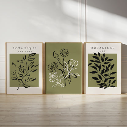 Olive green botanical wall art