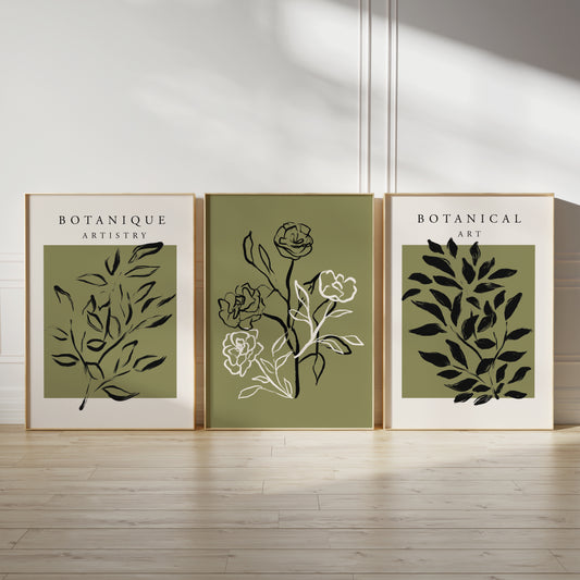 Olive green botanical wall art