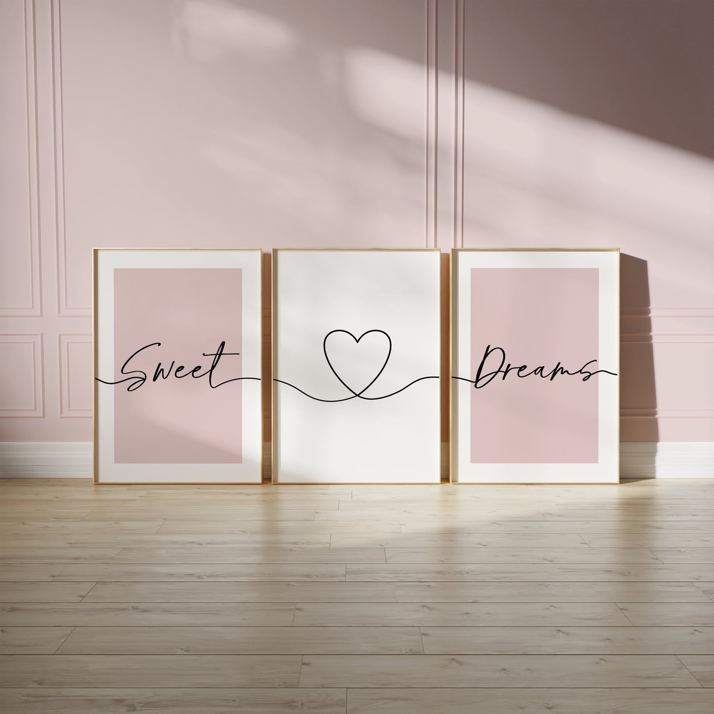 pink bedroom wall art print set with bedtime quote SWEET DREAMS