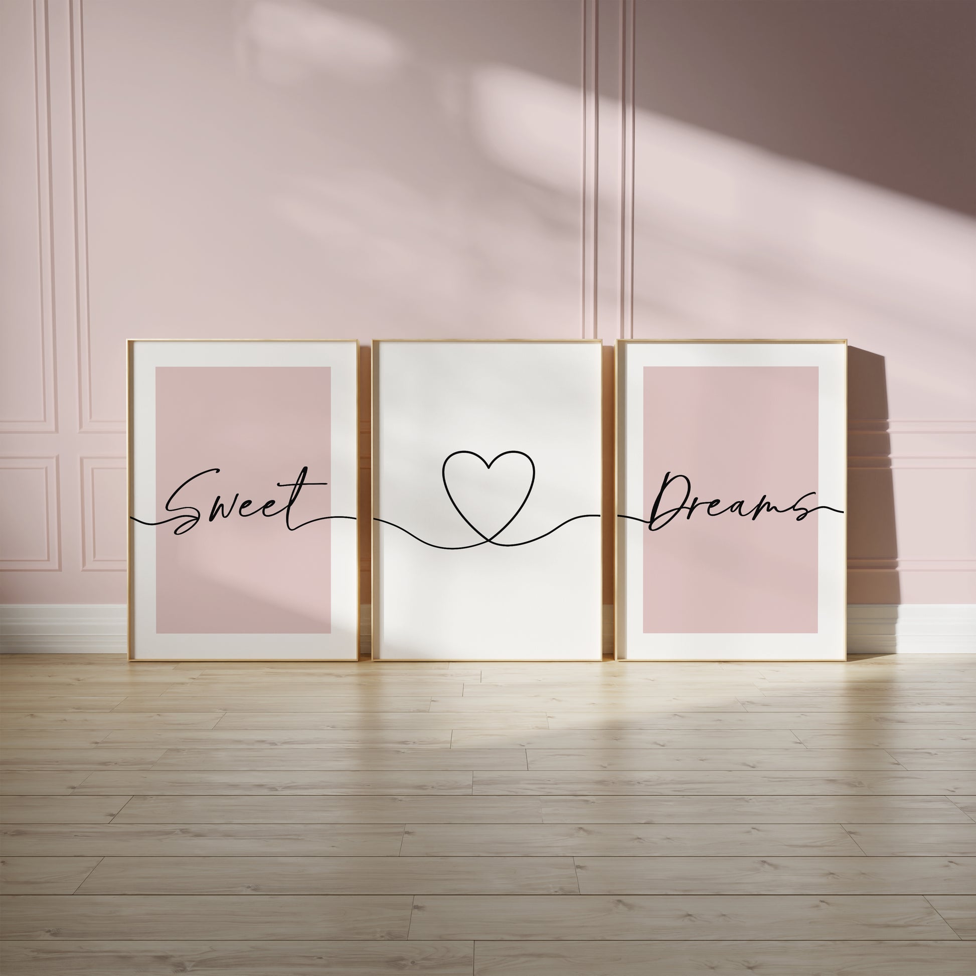 pink bedroom wall art print set with bedtime quote SWEET DREAMS