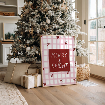 Pink & Red Christmas Print, Merry & Bright