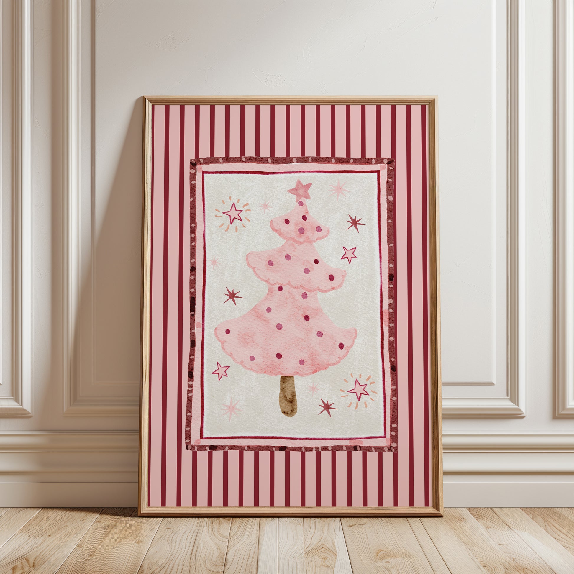 pink Christmas tree print