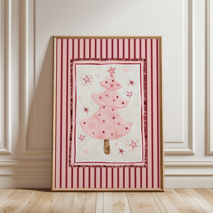 pink Christmas tree print