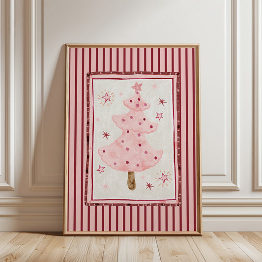 pink Christmas tree print