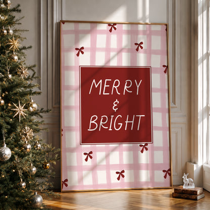 Pink & Red Christmas Print, Merry & Bright