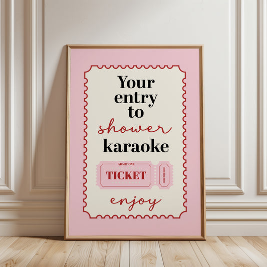 Bathroom Wall Art Print, Shower Karaoke, Pink