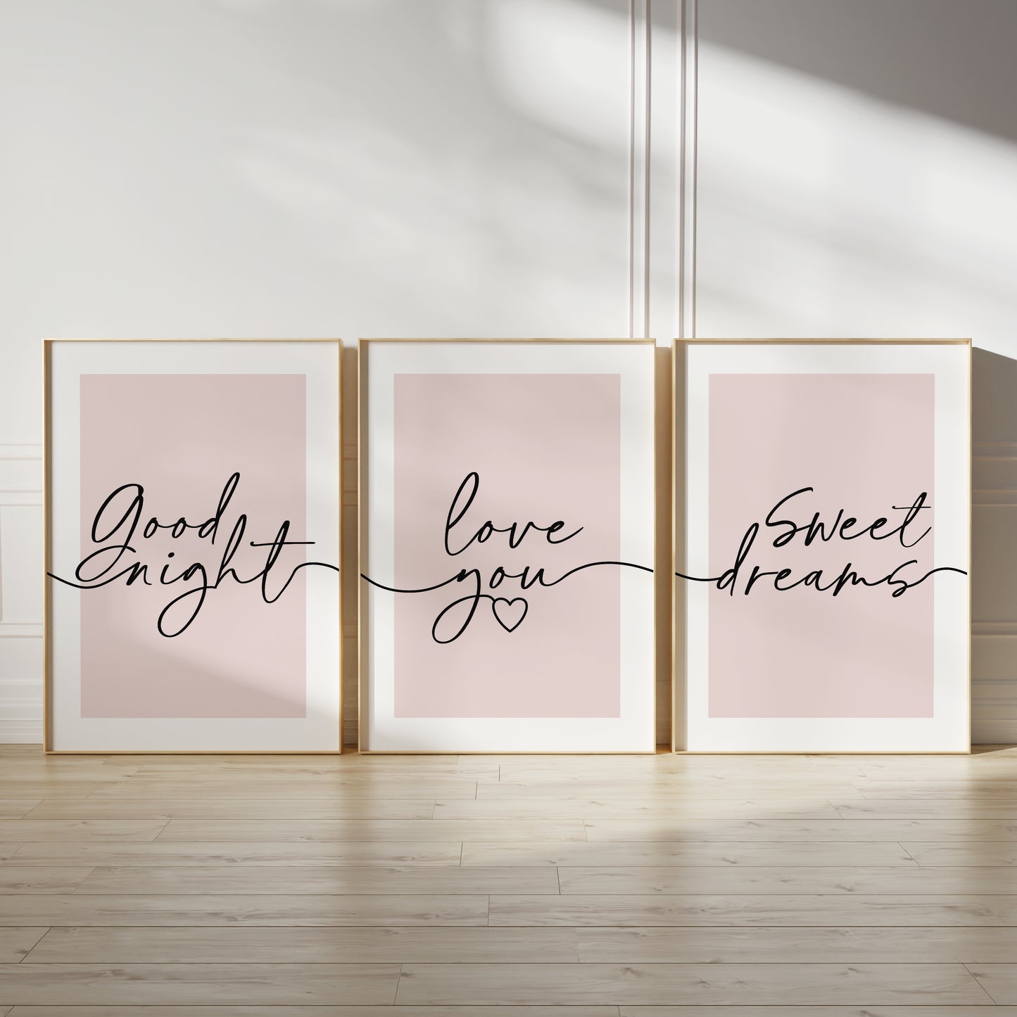 pink bedroom wall art with quotes, good night, love you, sweet dreams