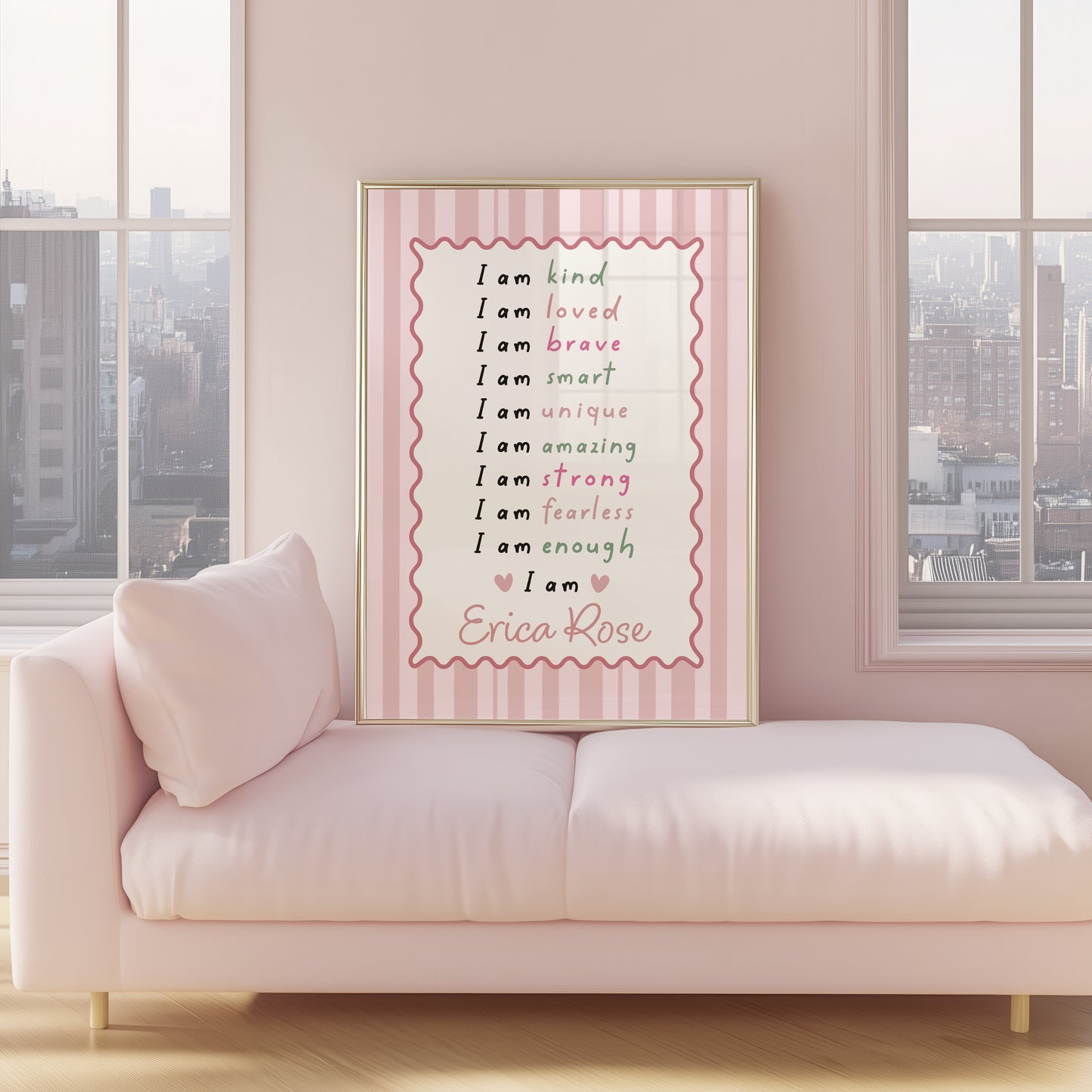 Girls Personalised Affirmation Print, Pink