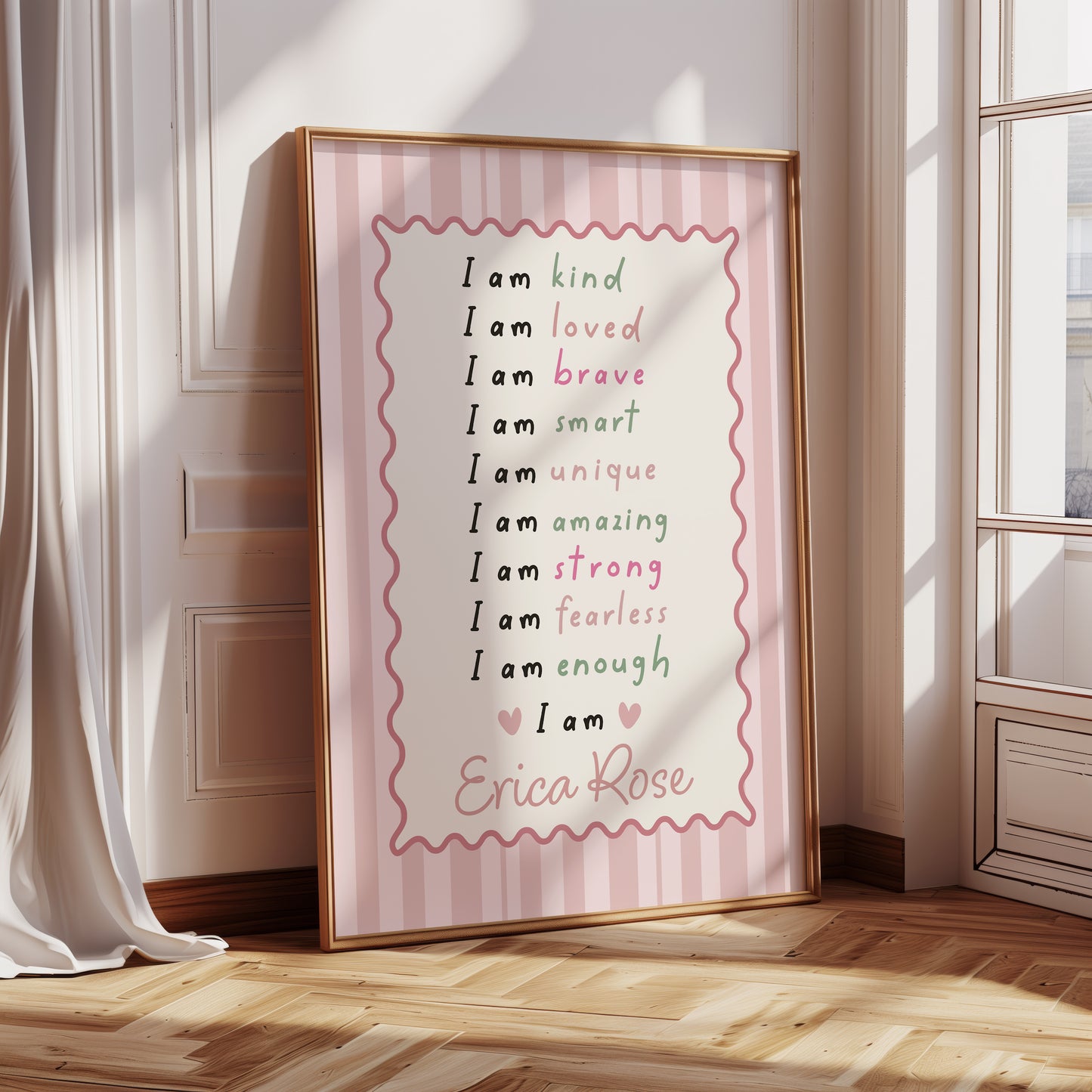 Girls Personalised Affirmation Print, Pink