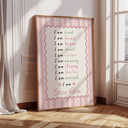 Girls Personalised Affirmation Print, Pink