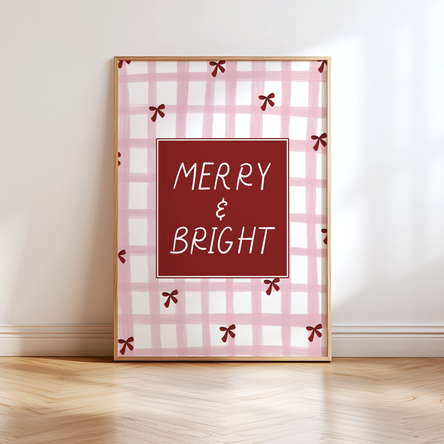 Pink & Red Christmas Print, Merry & Bright