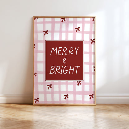 Pink & Red Christmas Print, Merry & Bright