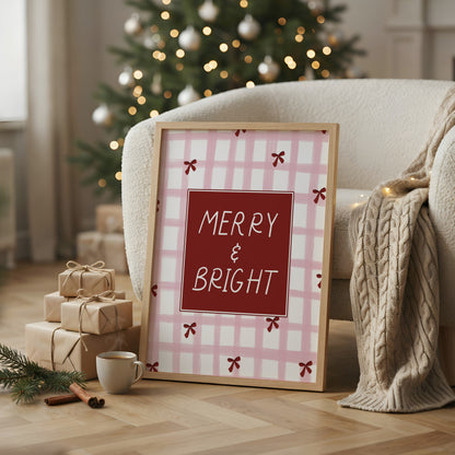 Pink & Red Christmas Print, Merry & Bright