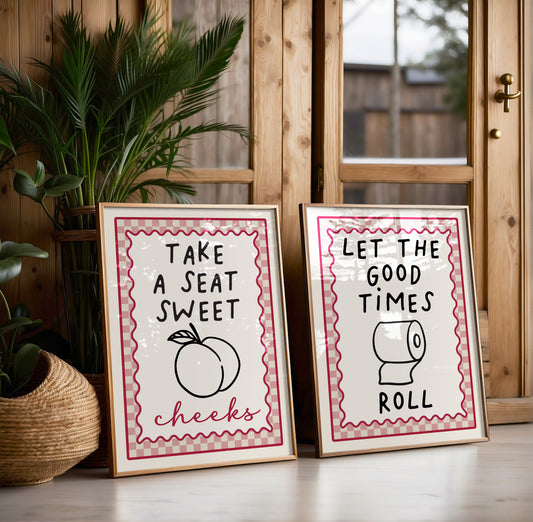 Pink bathroom prints