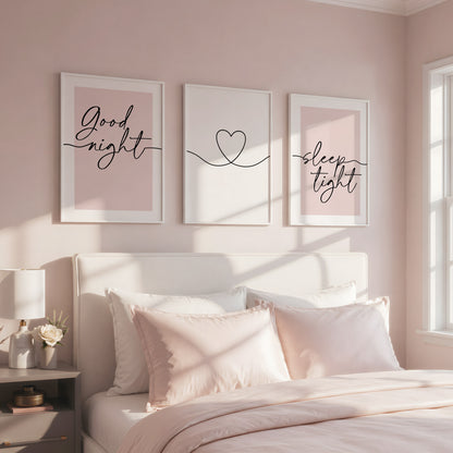 pink bedroom print set, good night sleep tight