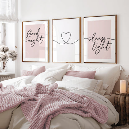 pink bedroom print set with bedtime quotes