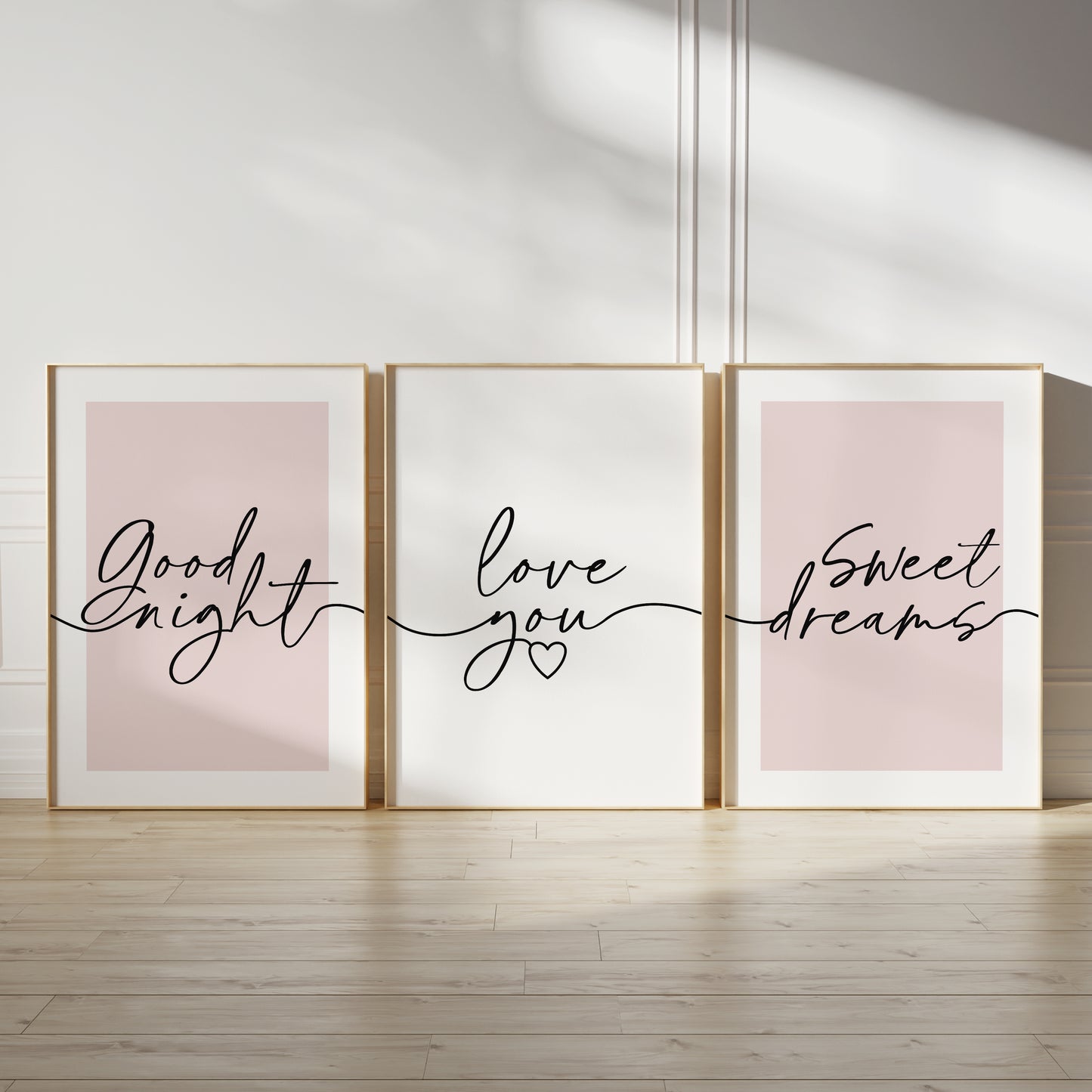 pink bedroom wall art with quotes, good night, love you, sweet dreams