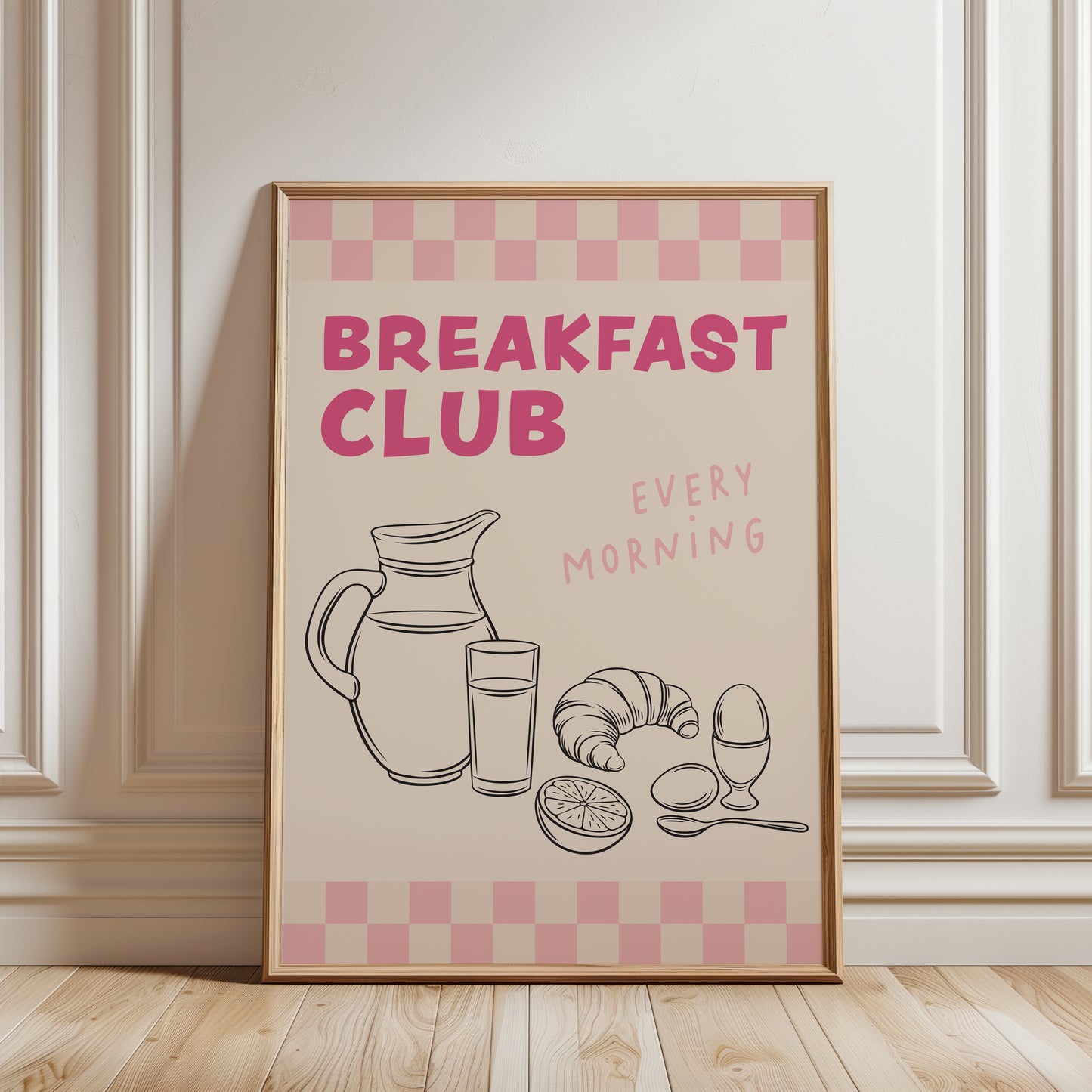 retro kitchen print, breakfast club wall art with chequered border