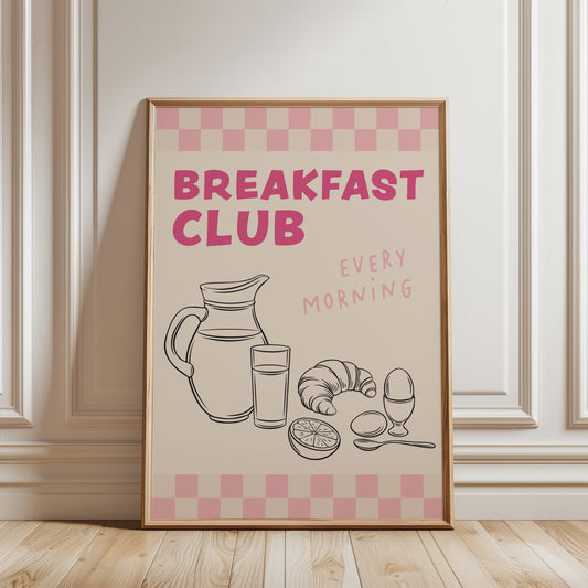 retro kitchen print, breakfast club wall art with chequered border