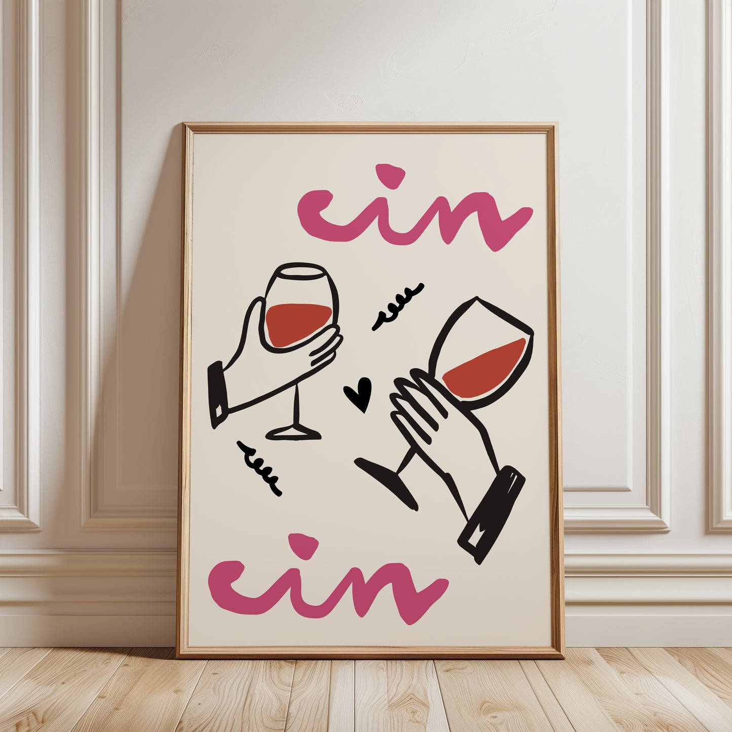 Pink wine print for kitchen, cin cin