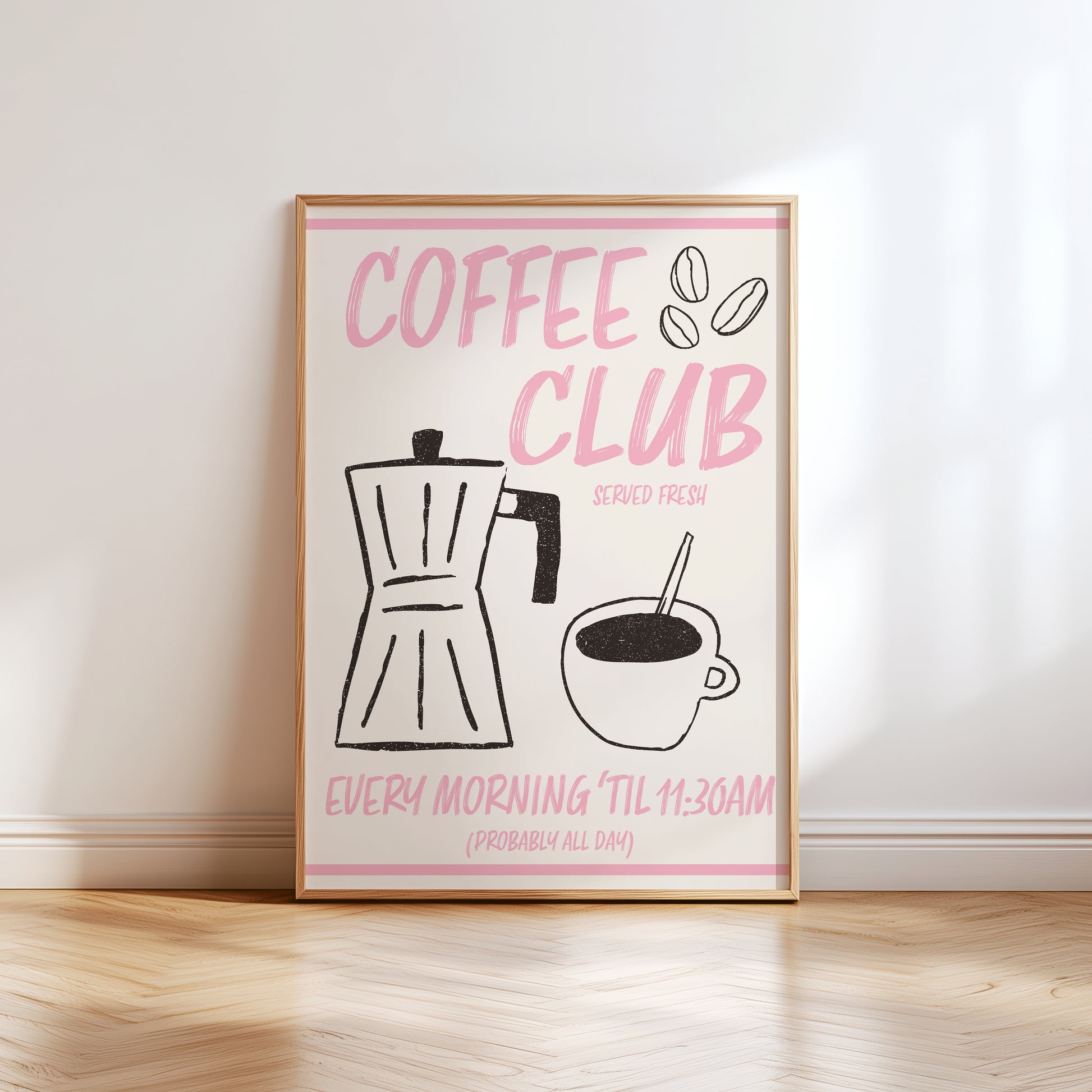 light pink coffee club print