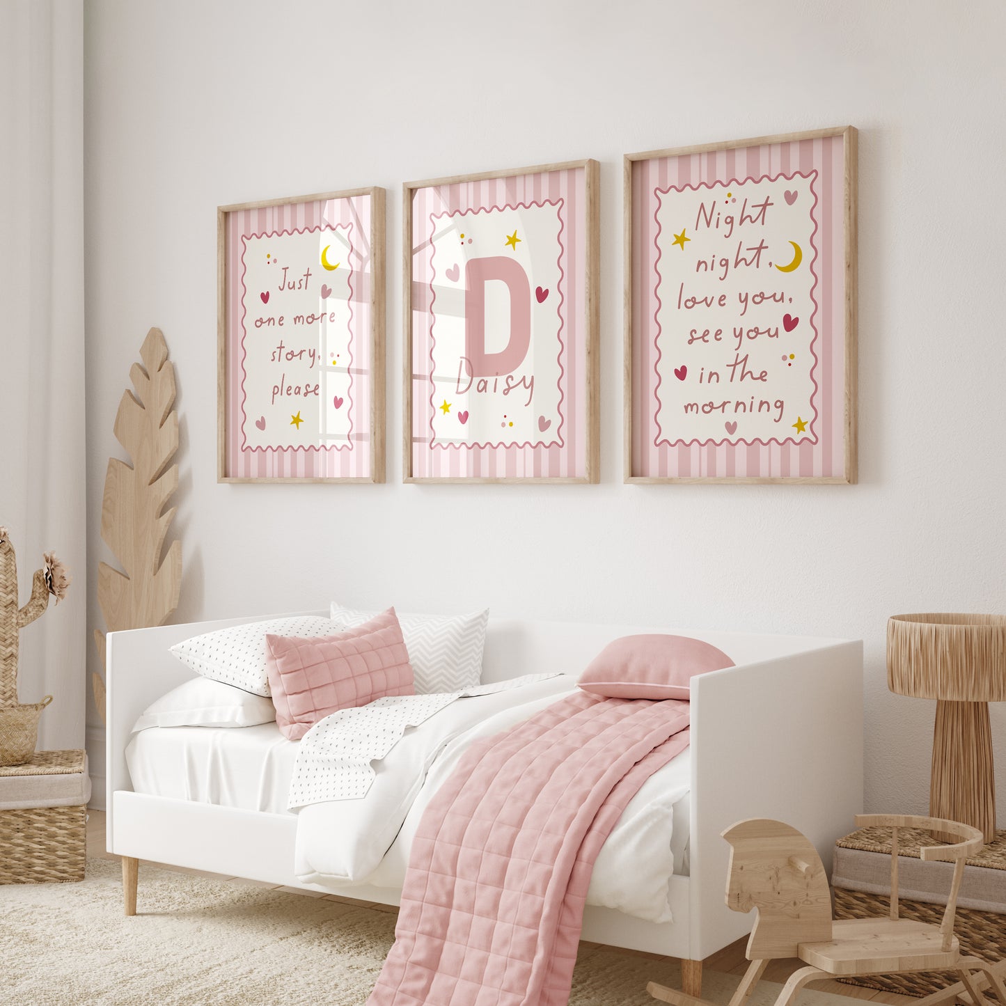 Set of 3 Girls Cute Wall Art Prints, Pink