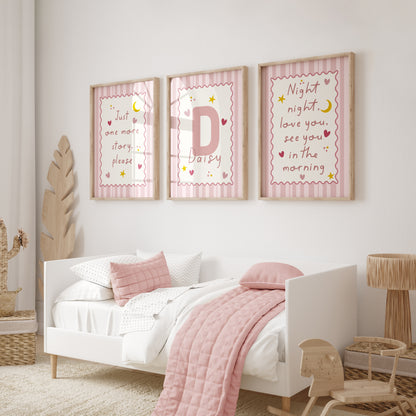 Set of 3 Girls Cute Wall Art Prints, Pink