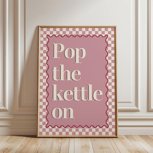 kitchen gallery wall print, pink pop the kettle on print