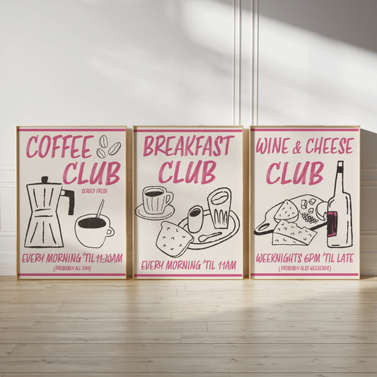 set of 3 pink kitchen prints