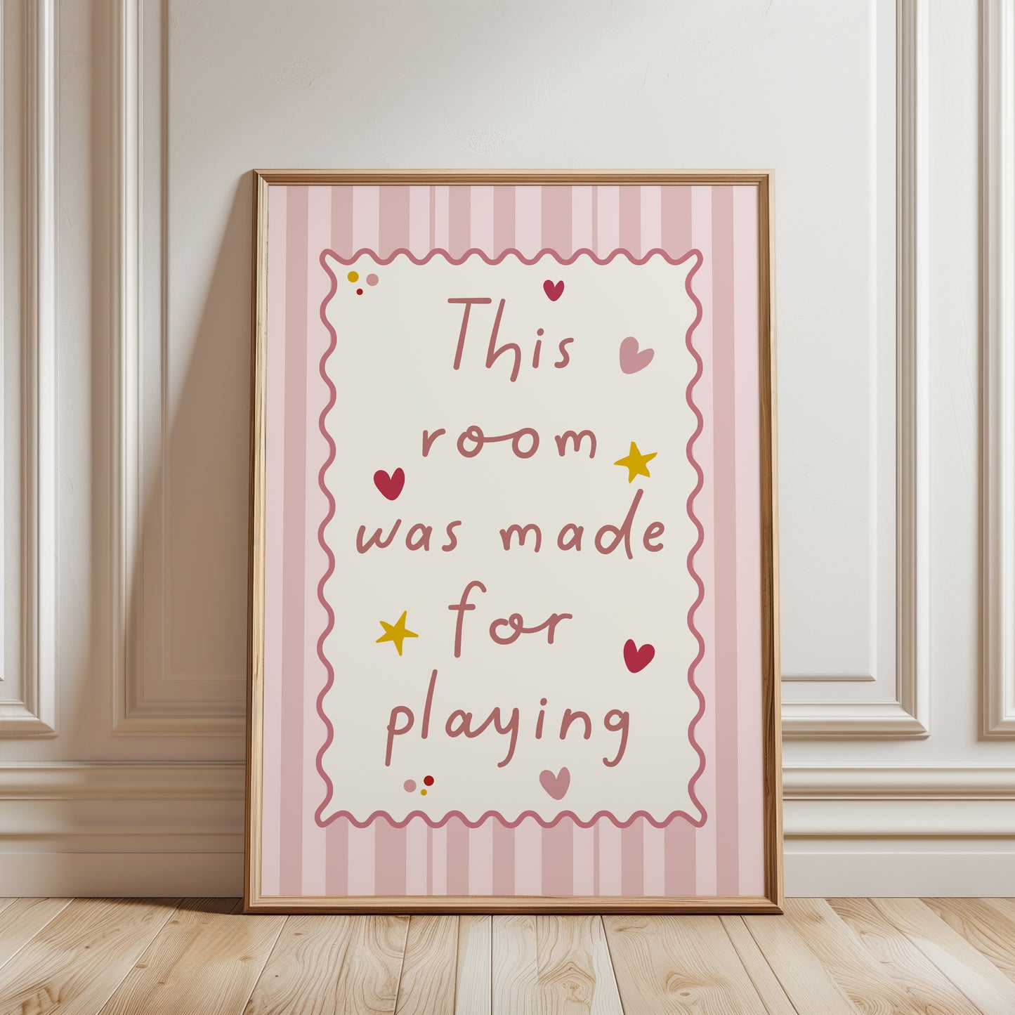 Set of 3 Girls Cute Playroom Wall Art Prints, Pink