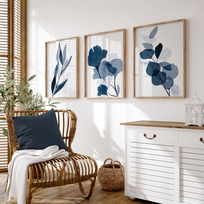 print wall art in blue, trio of posters