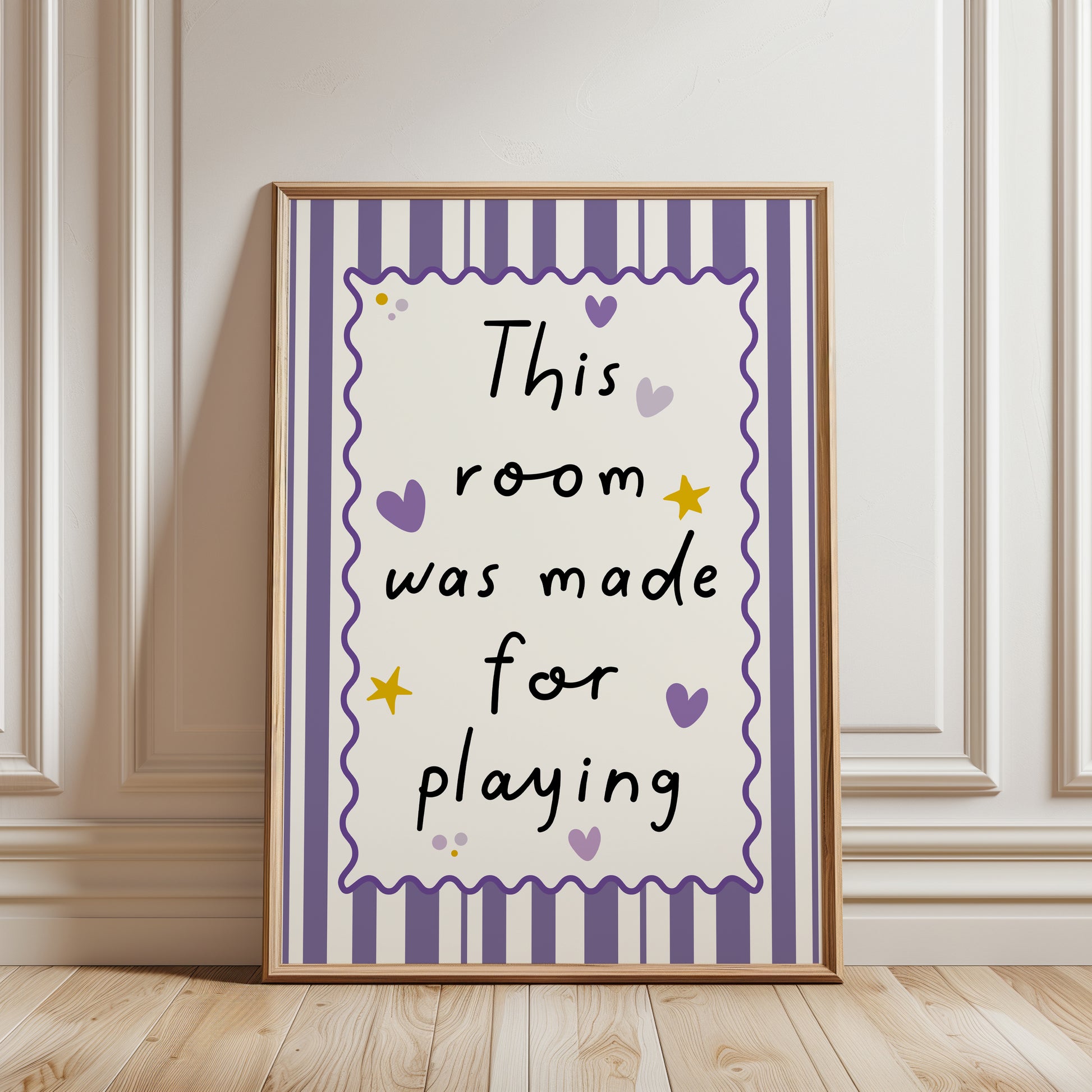 purple playroom print with quote "this room was made for playing