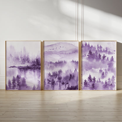 Purple watercolour landscape prints