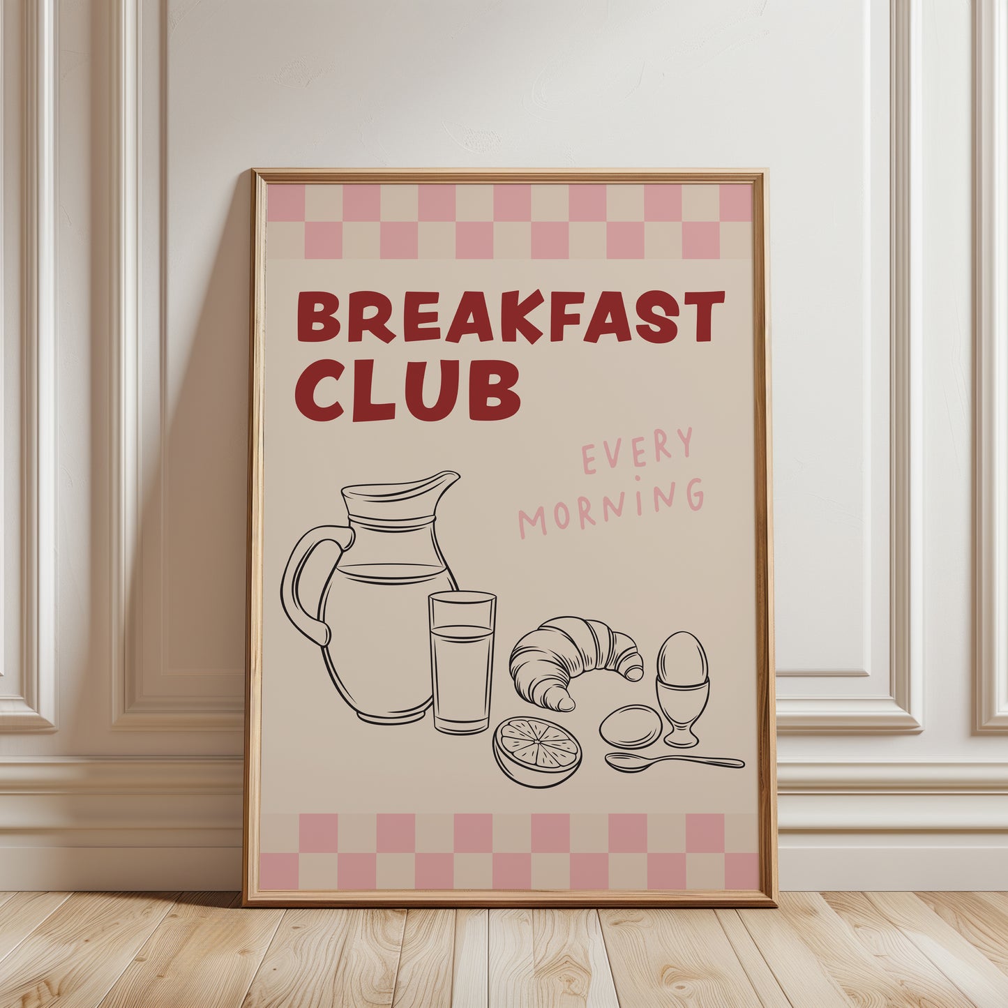 gallery kitchen print, breakfast club wall art with chequered border