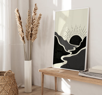 Set of 3 Black & Beige Boho Sunshine Wall Prints