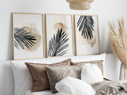 Set of 3 Grey & Gold Abstract Wall Art Prints