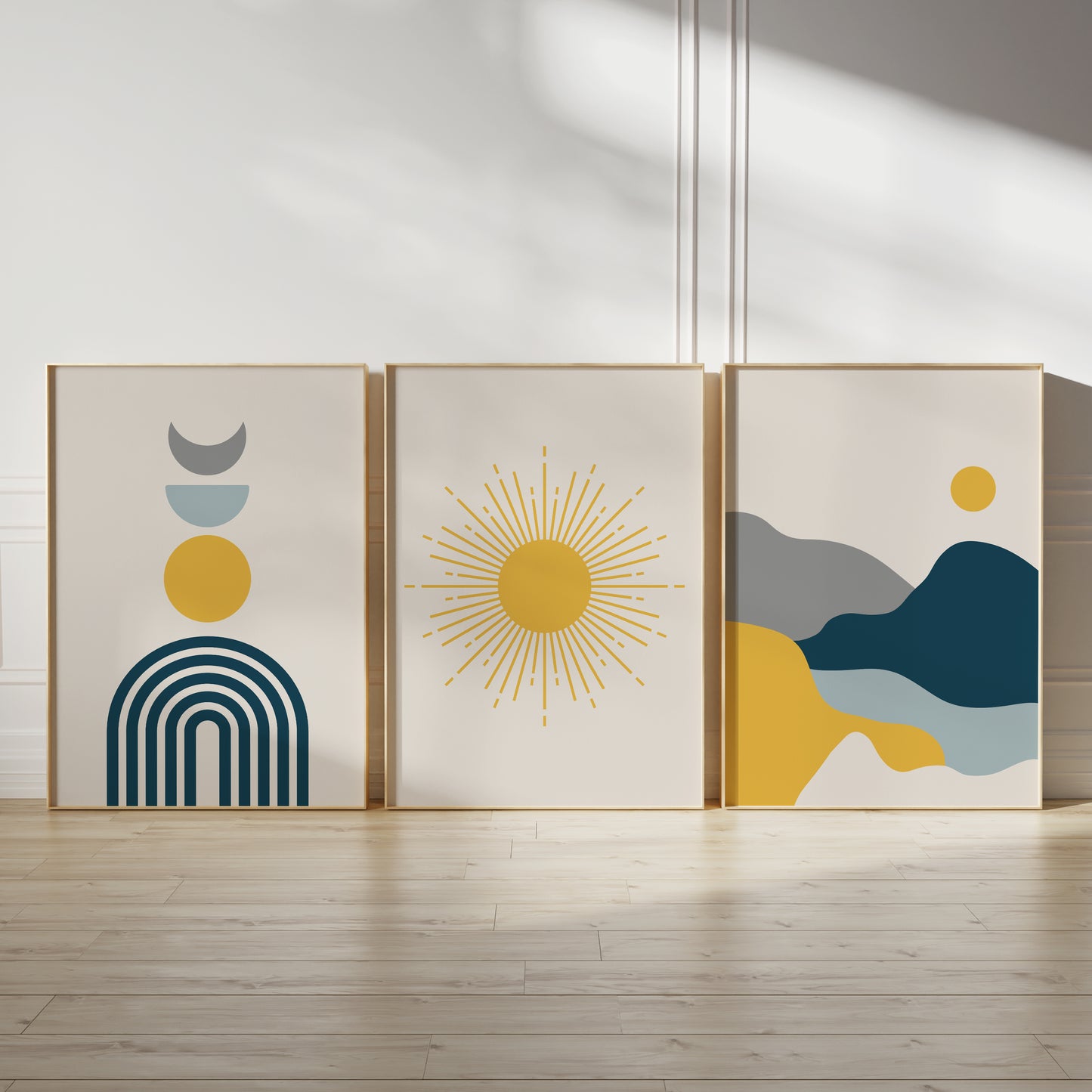 Set of 3 Blue & Mustard Boho Wall Prints