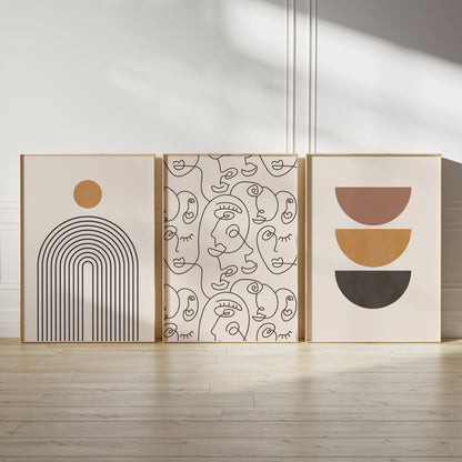 Set of 3 Abstract Boho Wall Art Prints