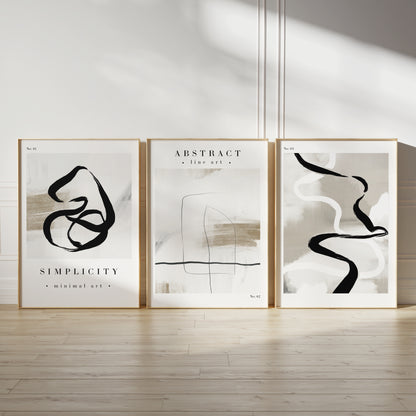 Set of 3 Neutral Abstract Wall Art Prints