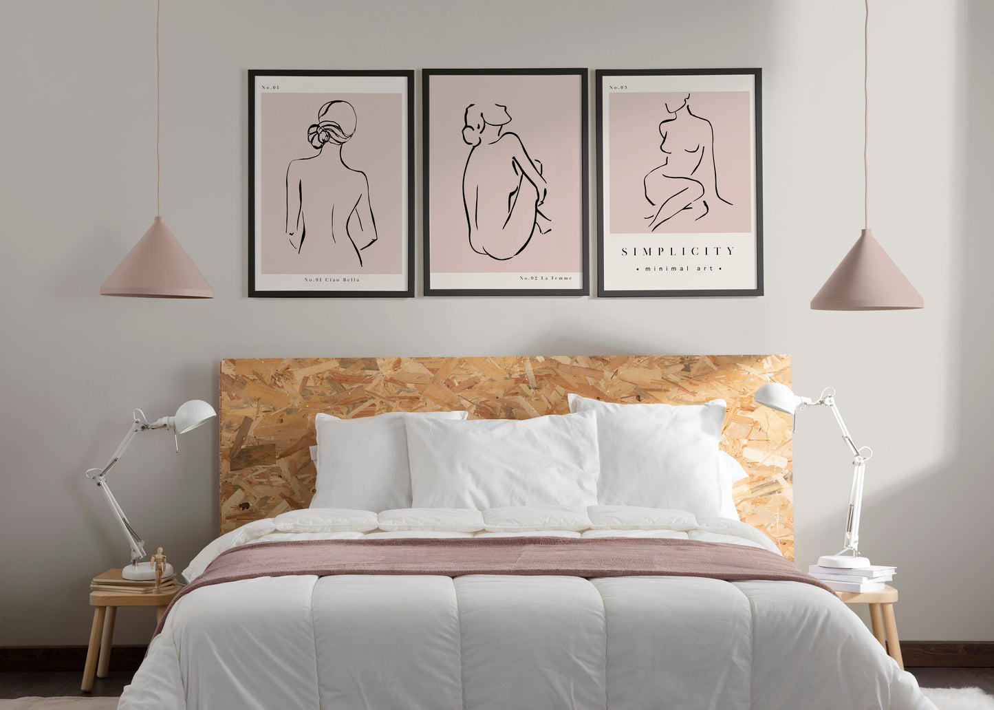 Set of 3 Pink Women Abstract Wall Art Prints