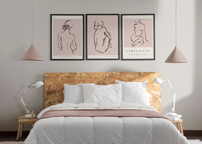 Set of 3 Pink Women Abstract Wall Art Prints