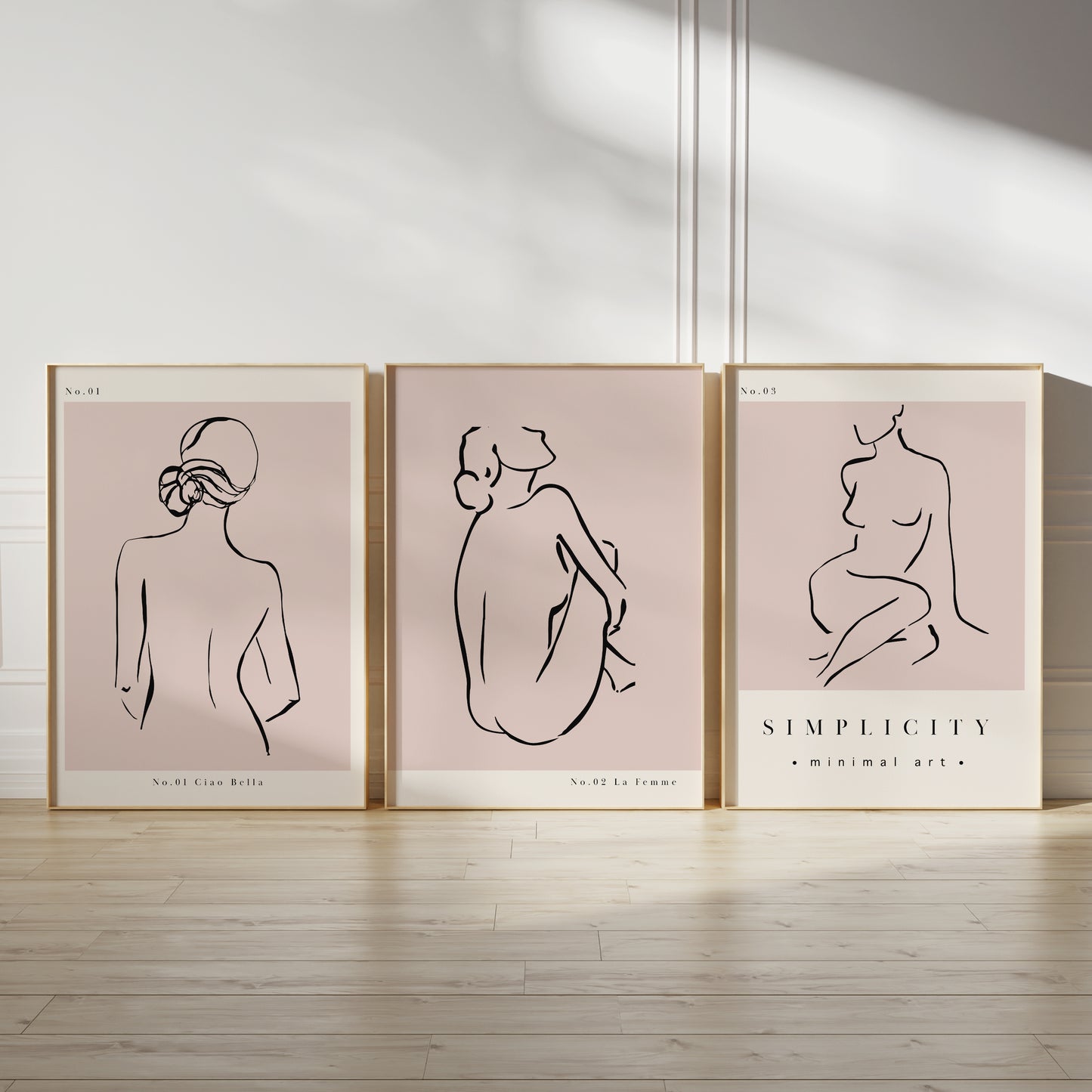 Set of 3 Pink Women Abstract Wall Art Prints