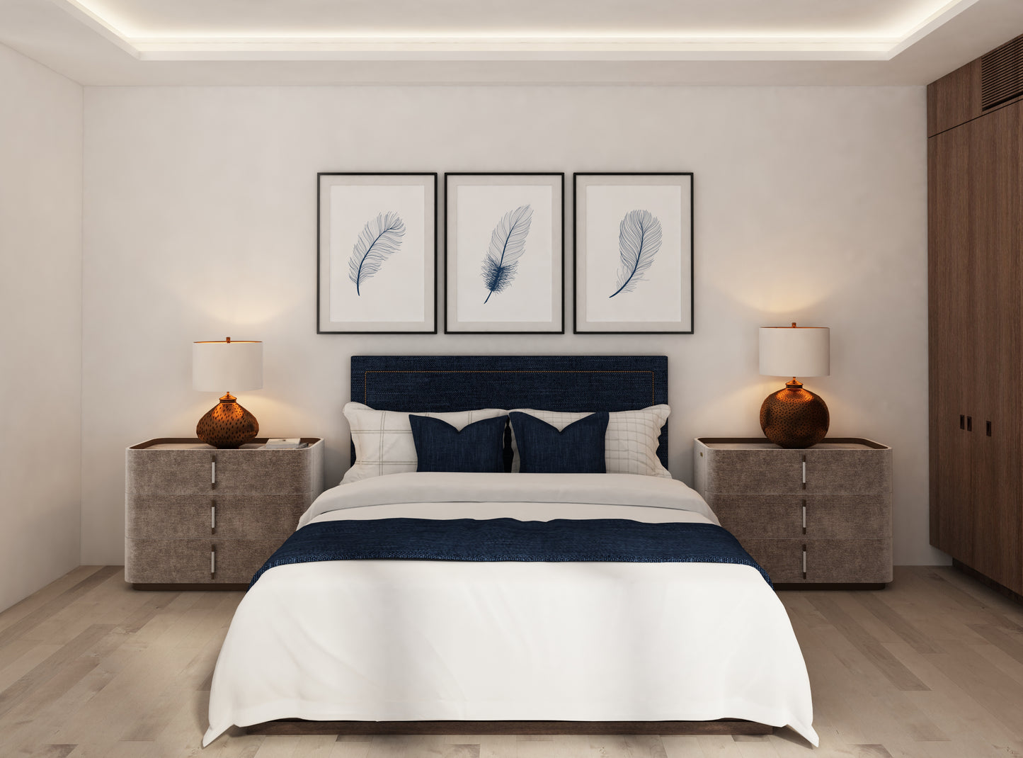 Set of 3 Blue Feather Wall Prints