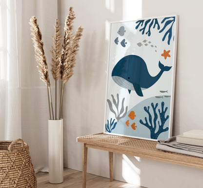 Set of 3 Navy & Grey Ocean Nursery Wall Prints