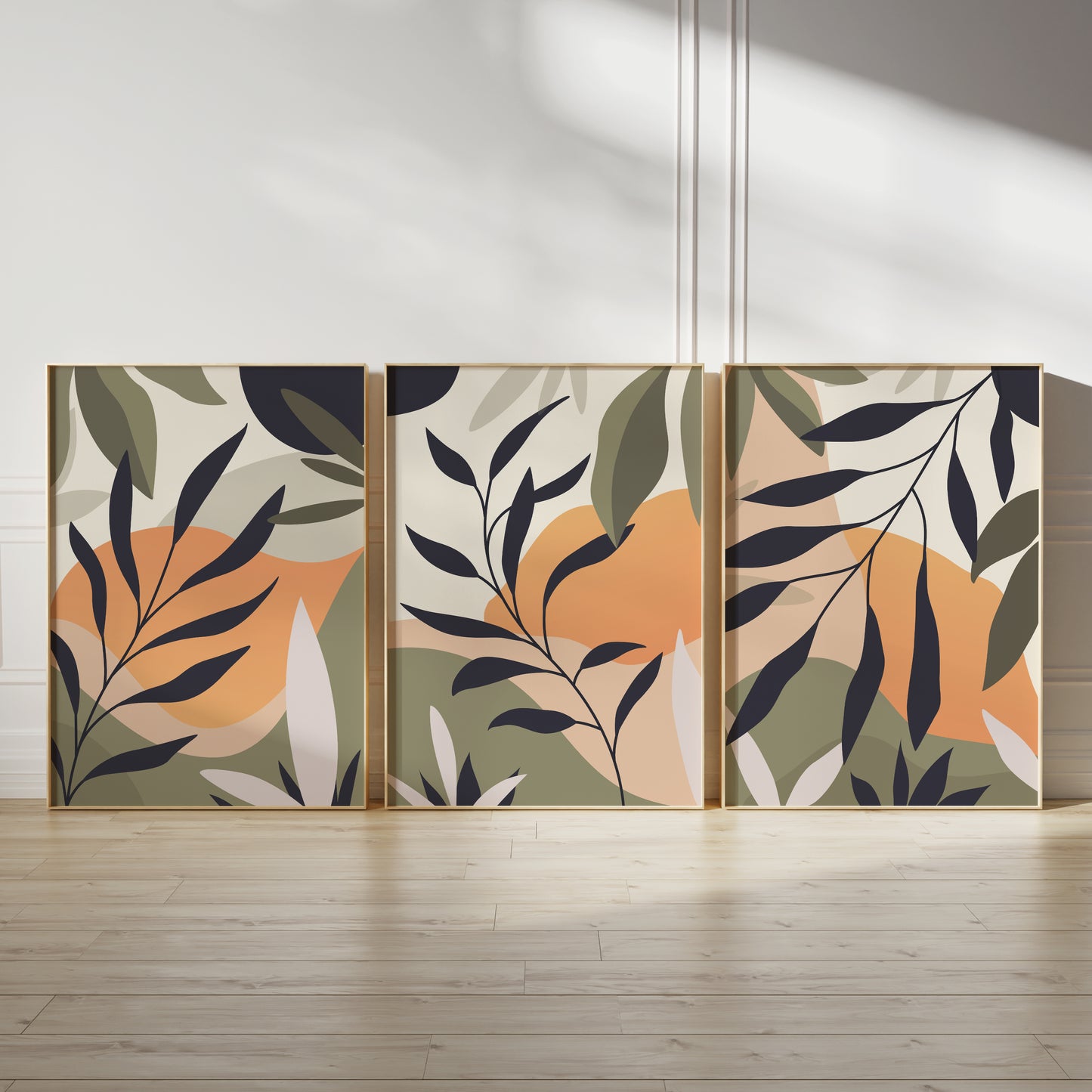 Set of 3 Green & Orange Botanical Wall Prints